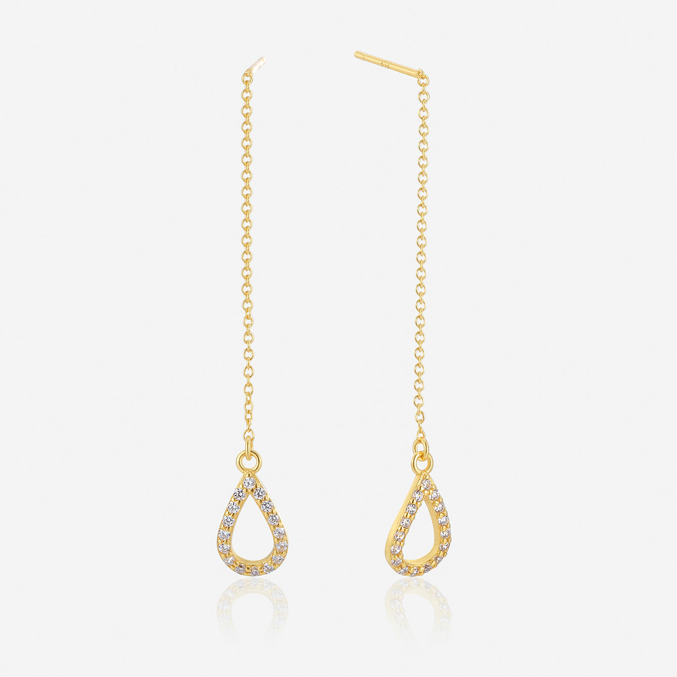 Gold plated 925 sterling silver teardrop zirconia threader earrings