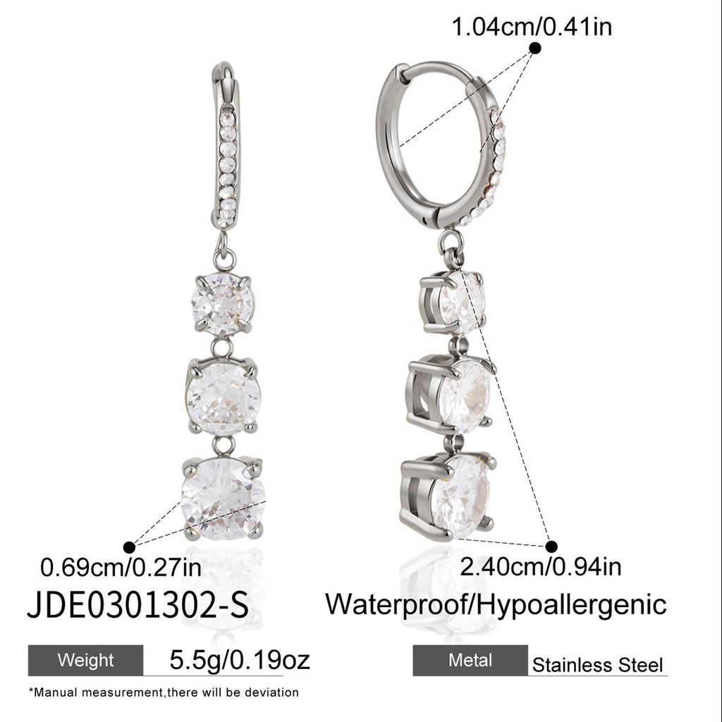 Silver-tone three-stone hoop drop dimensions