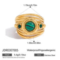 Green Striped Cabochon Stainless Steel Multi-Band Ring — profile and material reference