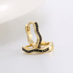 Gold Plated 925 Sterling Silver Black Resin Wave Hoop Earrings — stacked hoops showing dotted black fronts
