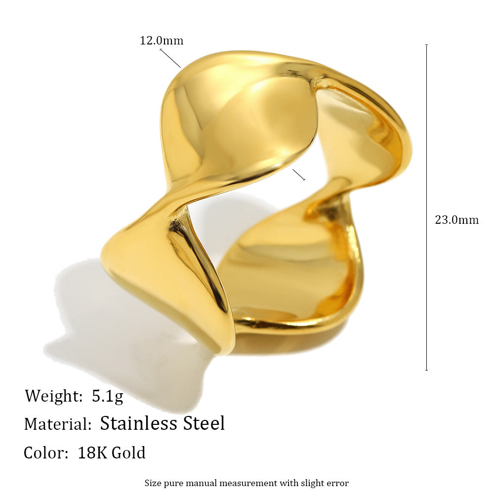 gold plated sculptural wave ring with supplier-listed dimensions