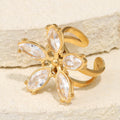 gold plated marquise clear-stone flower open ring