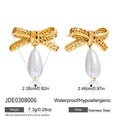 Gold-Tone Imitation Pearl Bow Drop Earrings — product reference