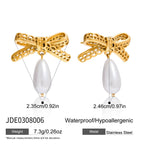 Gold-Tone Imitation Pearl Bow Drop Earrings — product reference