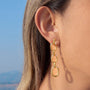 gold plated oval-link rhinestone chain drop earring worn on ear