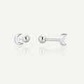 925 sterling silver crescent moon piercing stud earrings on white
