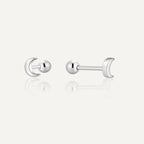 925 sterling silver crescent moon piercing stud earrings on white