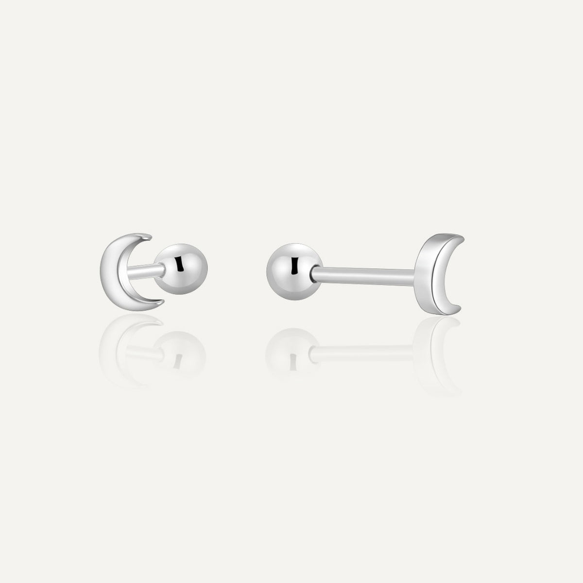 925 sterling silver crescent moon piercing stud earrings on white