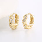 gold plated 925 sterling silver twisted pavé huggie hoop earrings — product image 2 of 9