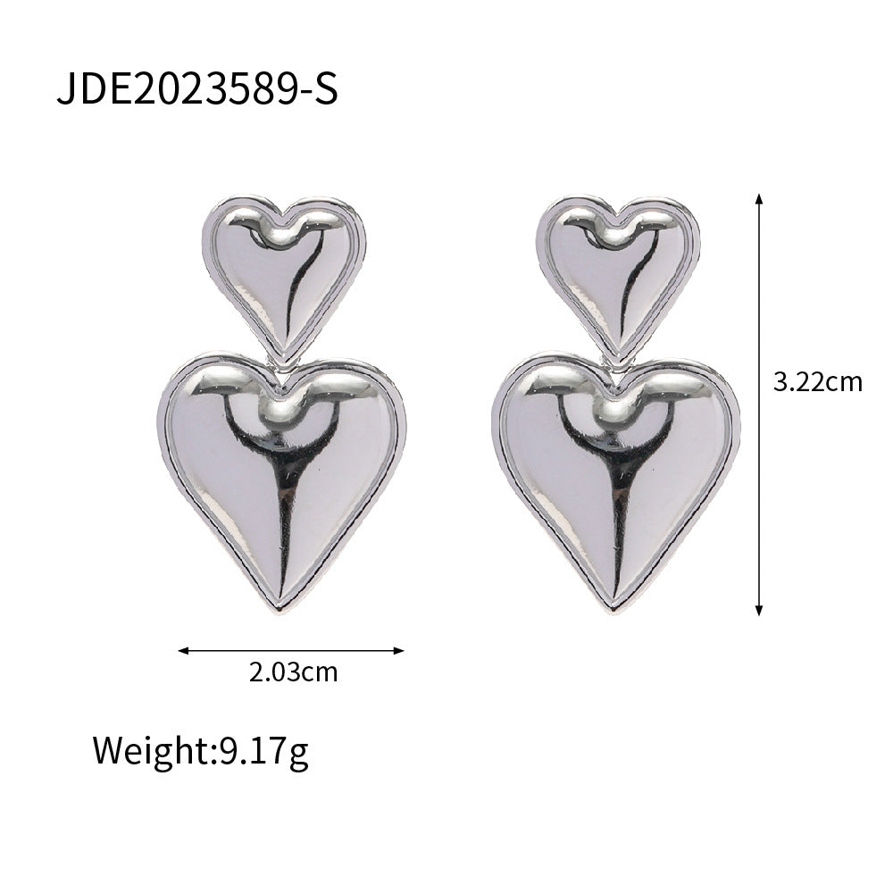 Stainless Steel Double Heart Stud Earrings in Three Finishes variant reference
