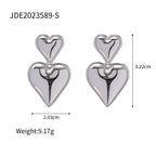 Stainless Steel Double Heart Stud Earrings in Three Finishes variant reference