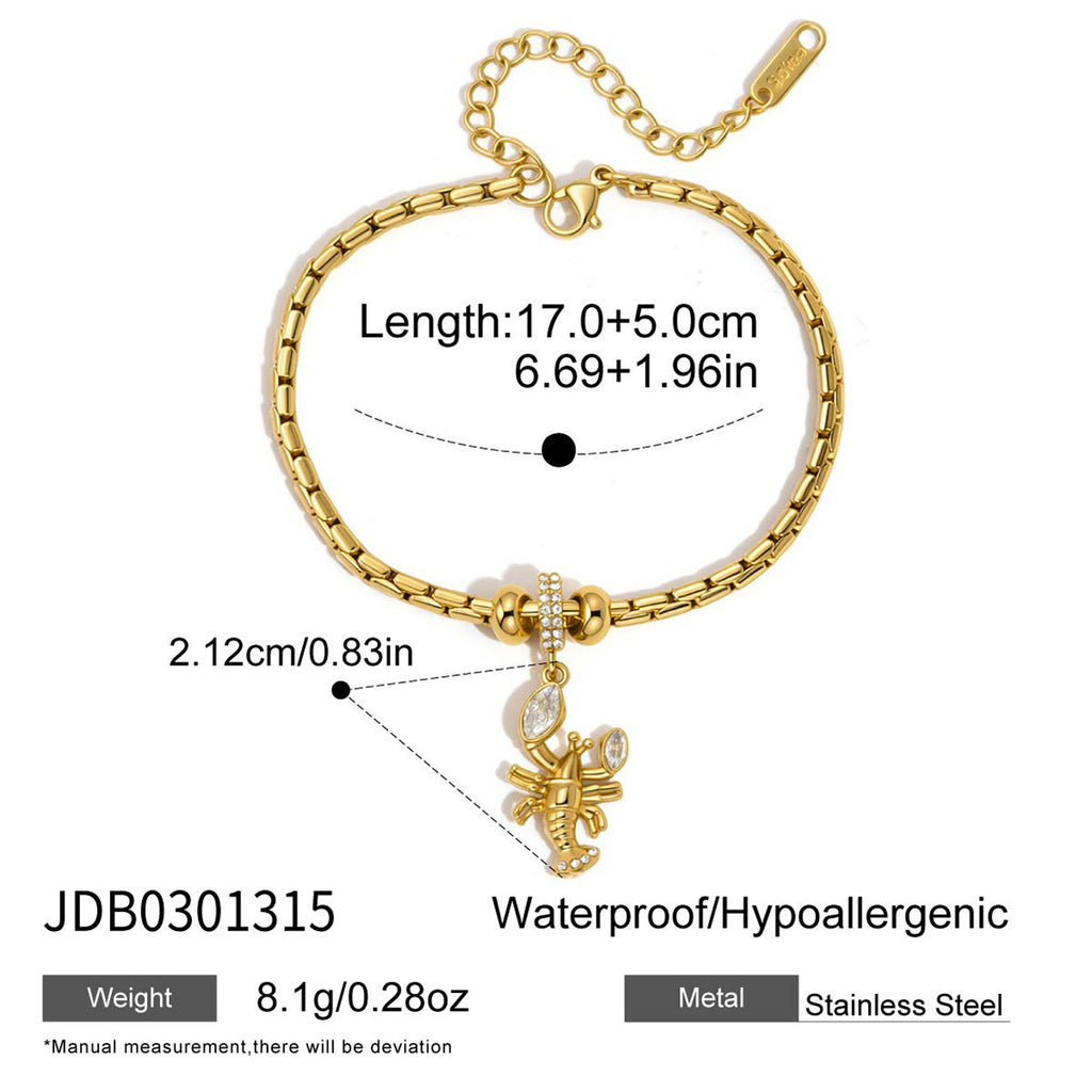 Lobster charm bracelet on rectangular-link chain