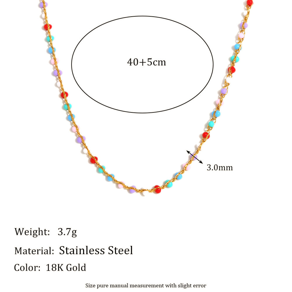 Dimensions of the multicolor bead stainless steel station necklace
