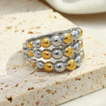 two-tone stainless steel ring with three rows of polished beads