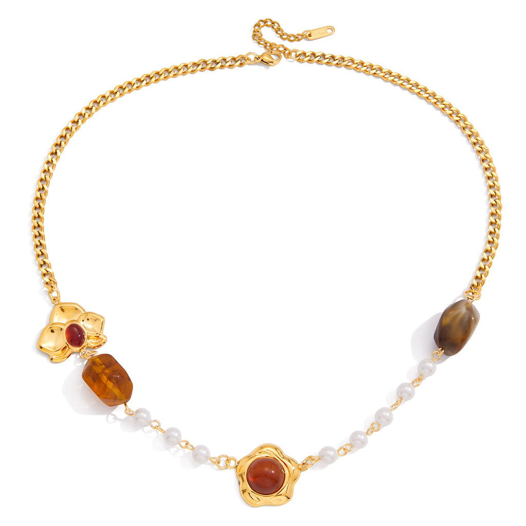 Gold-Tone Resin Bead Stainless Steel Necklace Collection finish and shape detail