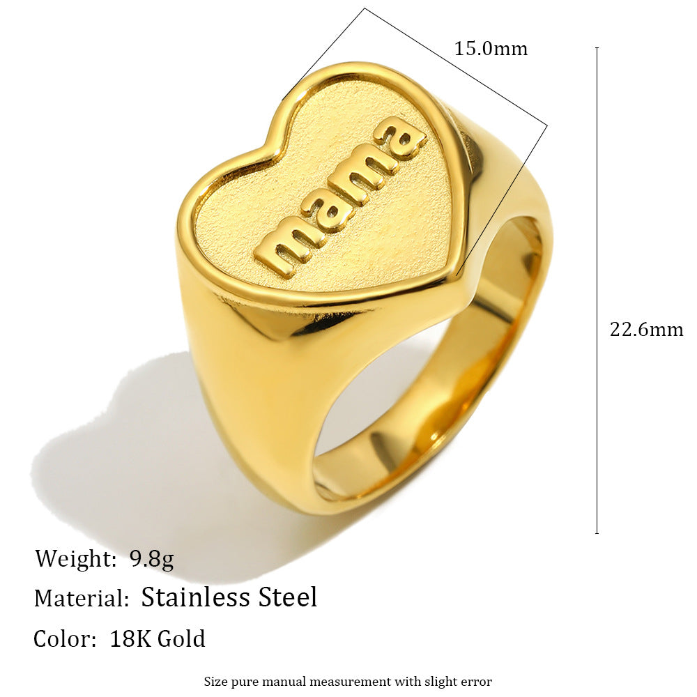 gold plated mama heart signet ring with 15 mm face and 9.8 g weight