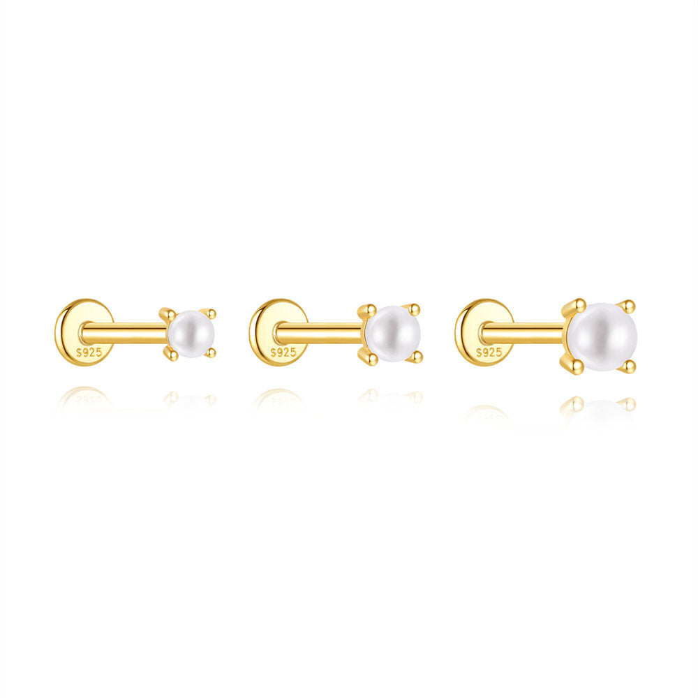 isolated lineup of 2, 3 and 4 mm white resin bead flat-back earrings
