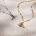 Gold and steel color pave T-bar necklaces