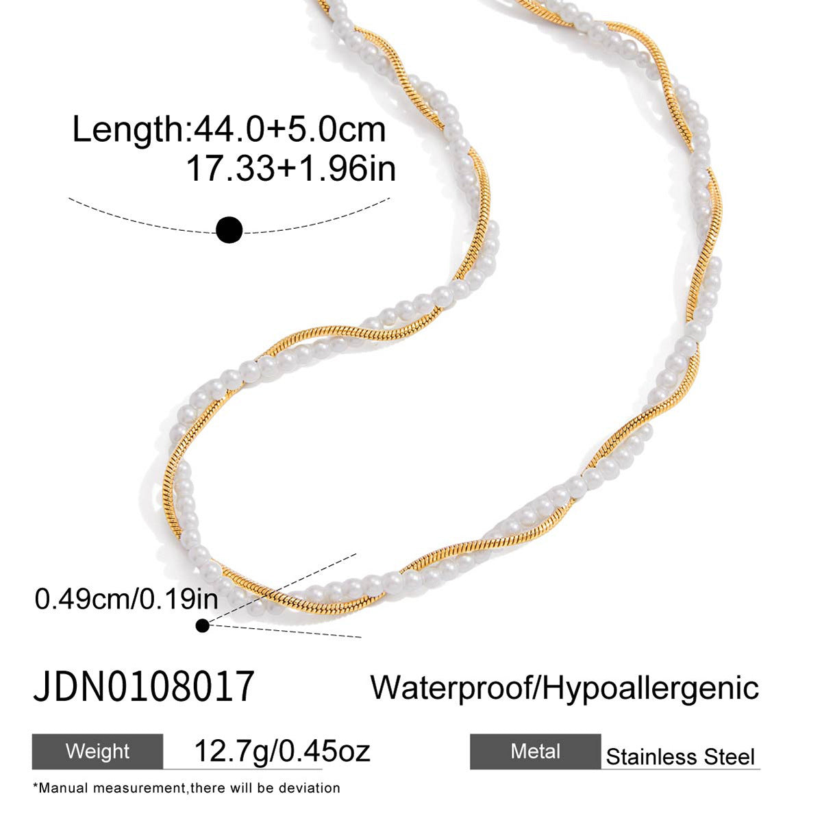 Gold-Tone Layered Stainless Steel Necklace and Huggie Earring Collection size and proportion reference