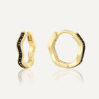 Gold plated 925 sterling silver black resin wave hoop earrings