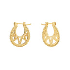 front and back view of gold plated radial openwork hoops