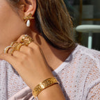 Gold-Tone Imitation Pearl Bow Drop Earrings — front view