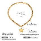 Gold-tone single star necklace with length diagram