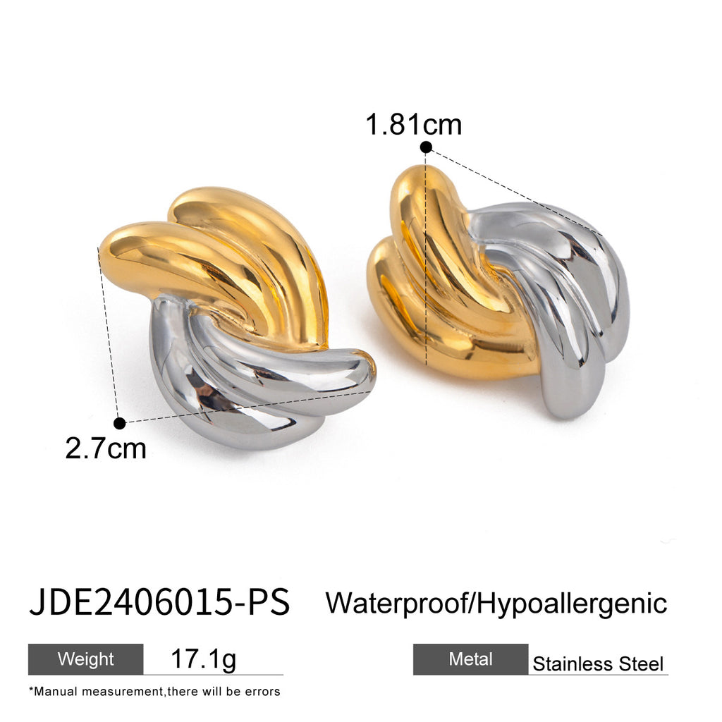 Sculptural Twisted Stainless Steel Stud Earrings in Two Finishes – product view 6