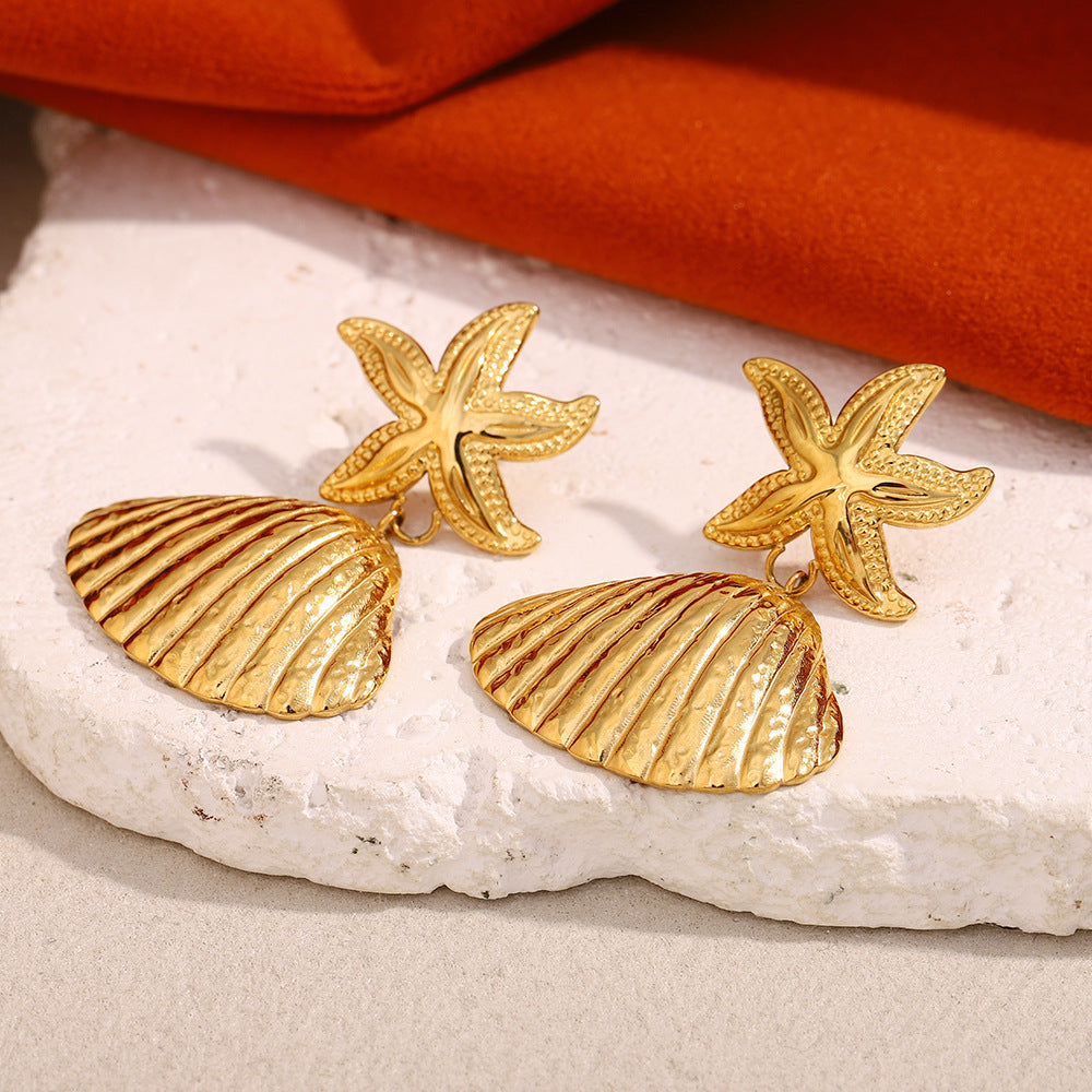 post-back view of gold plated starfish shell earrings