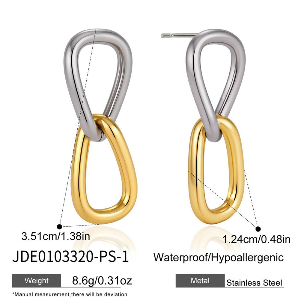 Silver tone top and gold tone lower link earring specification view