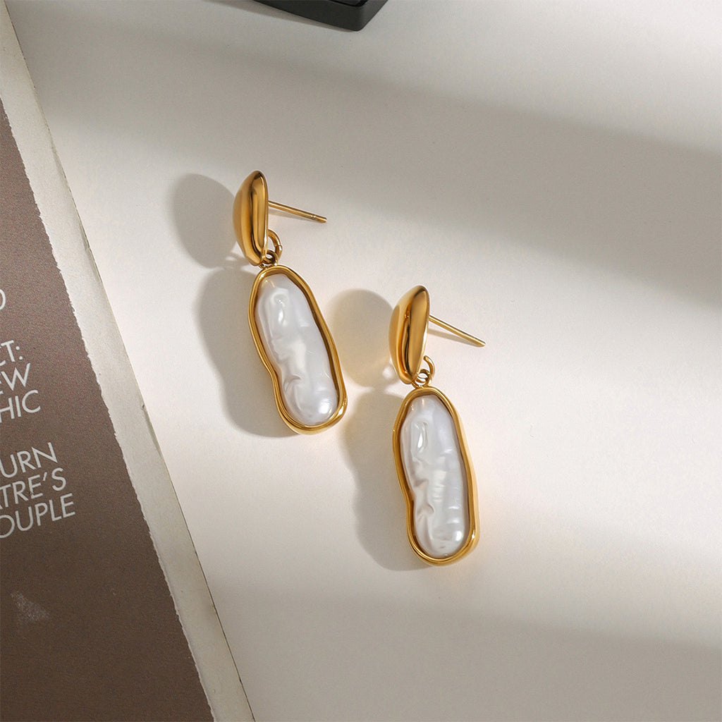 Gold-Tone Baroque Pearl-Look Stainless Steel Drop Earrings — wholesale view 2
