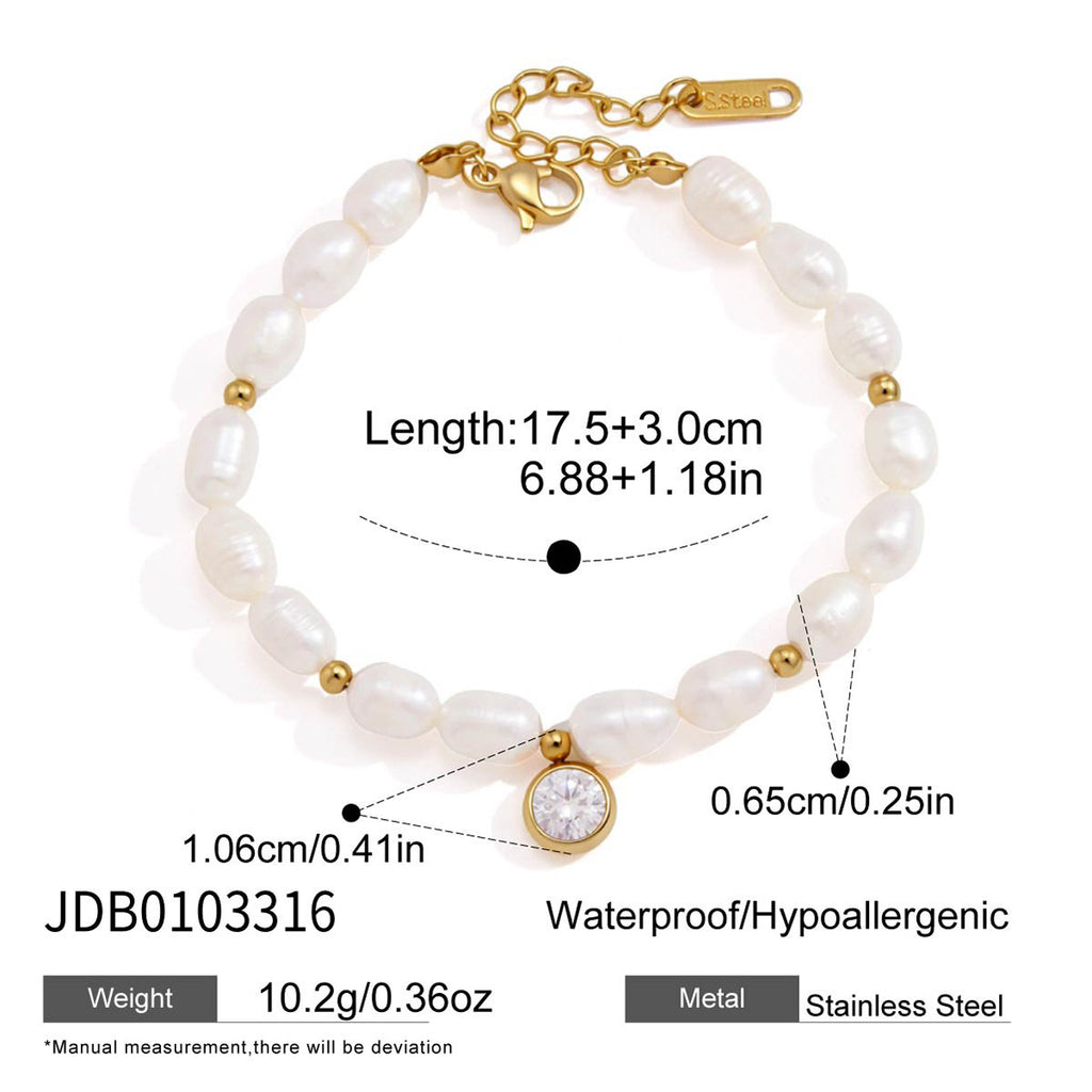 Stainless steel pearl-look bead bracelet size and weight reference