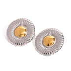 Two-Tone Circular Stainless Steel Statement Stud Earrings — alternate angle