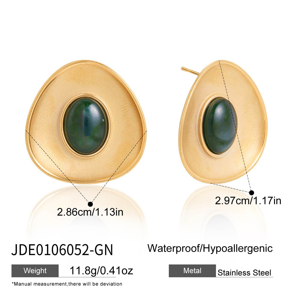 dimensions of the green resin cabochon statement studs