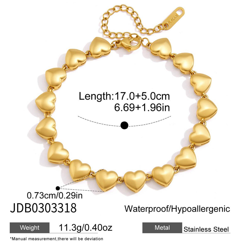 Stainless steel heart-link bracelet size and weight reference
