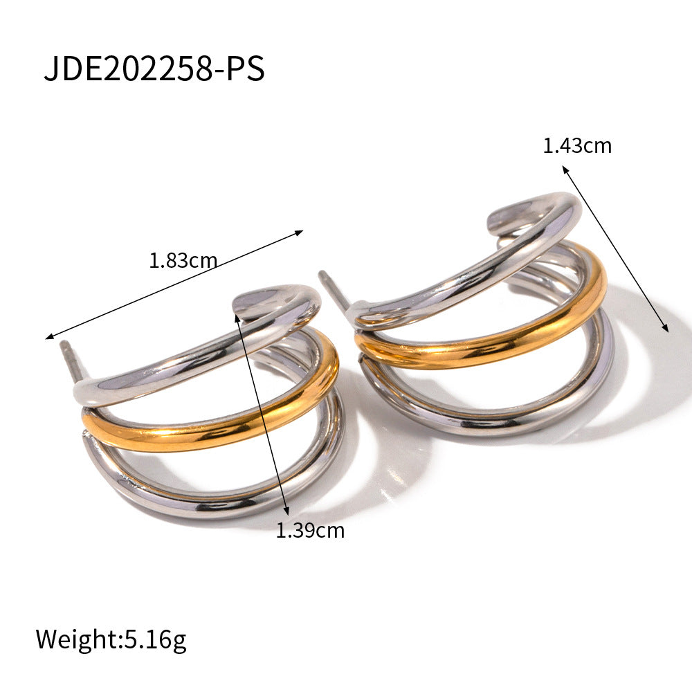 Stainless Steel Hoop Earring Collection in Mixed Finishes — finish detail