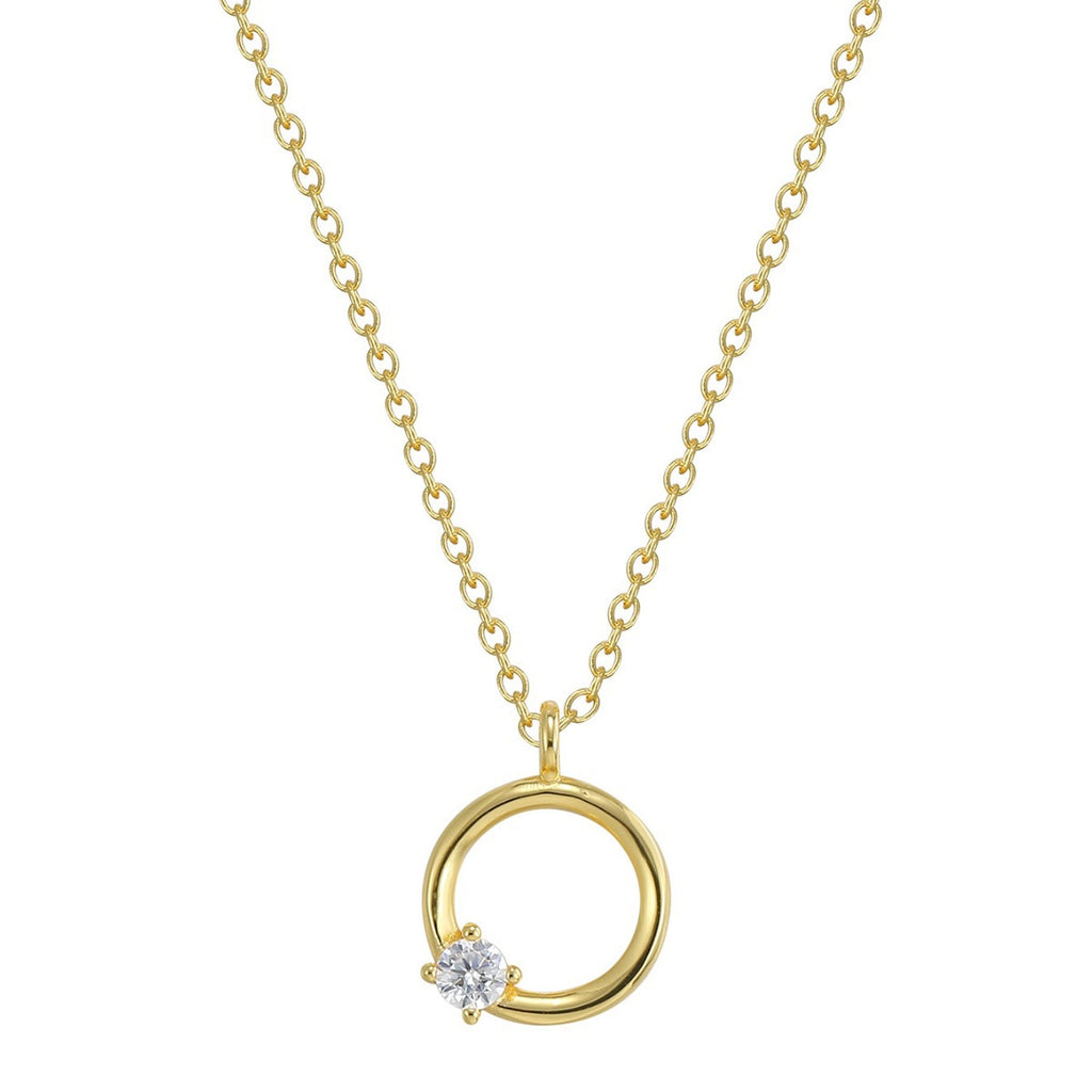 isolated open circle pendant with offset clear stone
