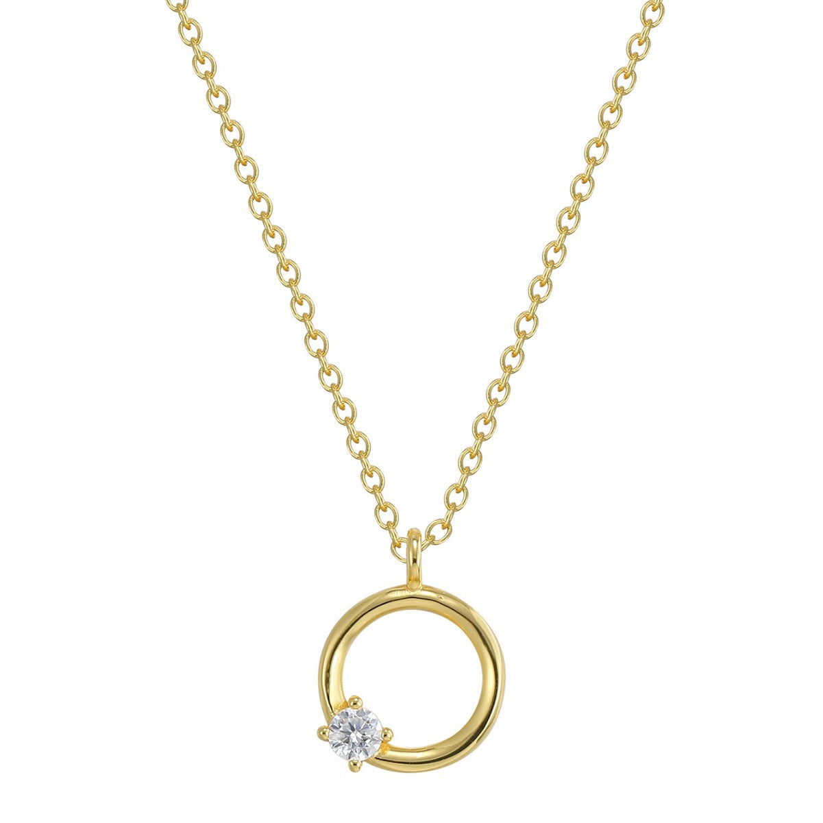 isolated open circle pendant with offset clear stone