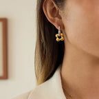 Two-Tone Floral Charm Stainless Steel Huggie Earrings — side view showing the rectangular hoop