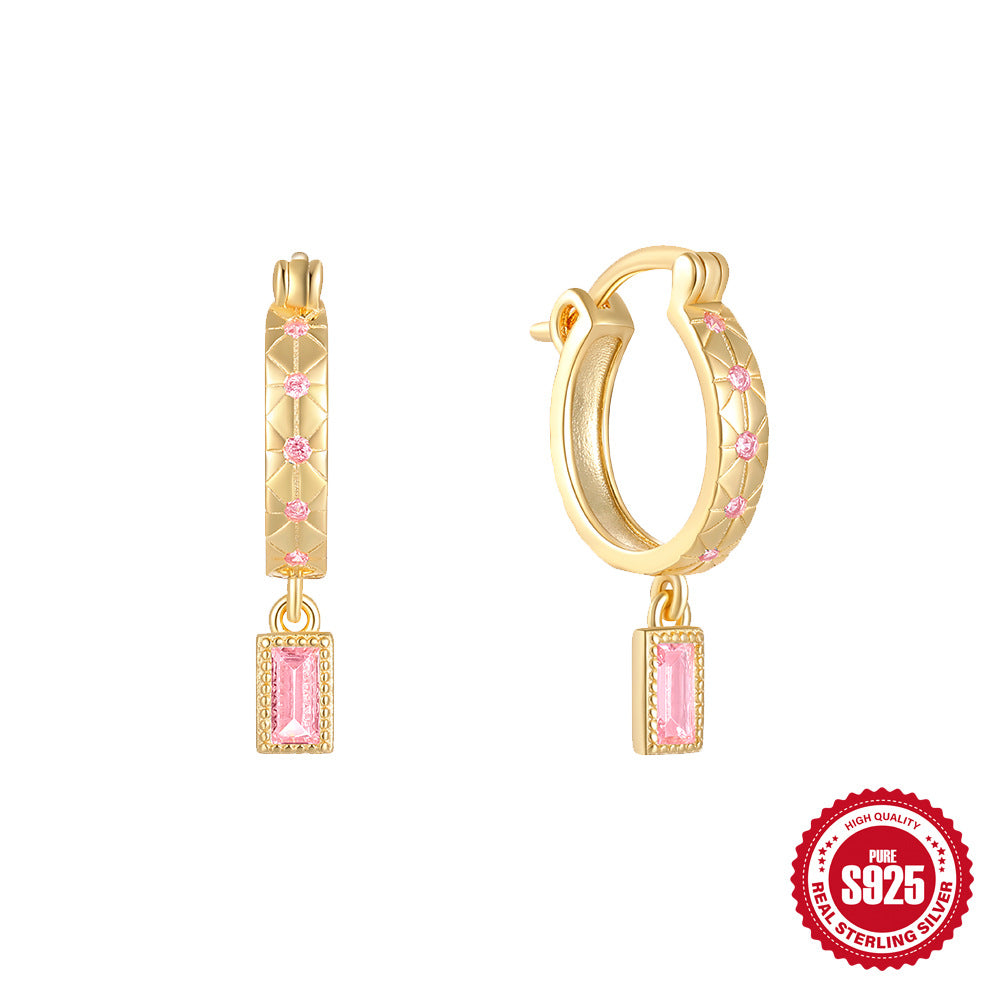 gold plated 925 sterling silver baguette zirconia drop hoop earrings — product image 2 of 11