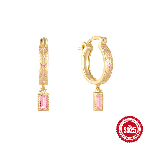 gold plated 925 sterling silver baguette zirconia drop hoop earrings — product image 2 of 11