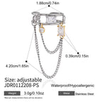 Adjustable stainless steel ring with clear stones and 4.2 cm chain drop
