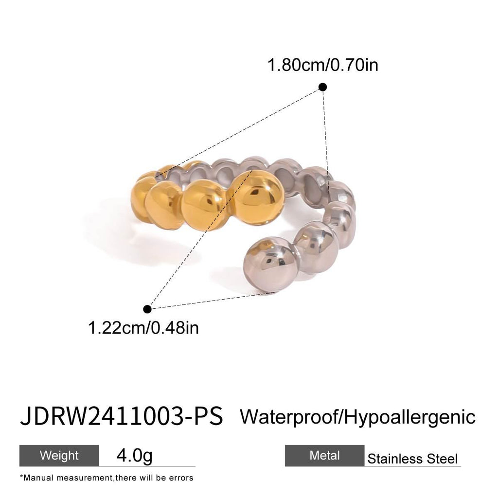 Stainless Steel Bead Open Ring Collection in Mixed Finishes size and proportion reference