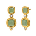 alternate front and three-quarter view of green cabochon earrings