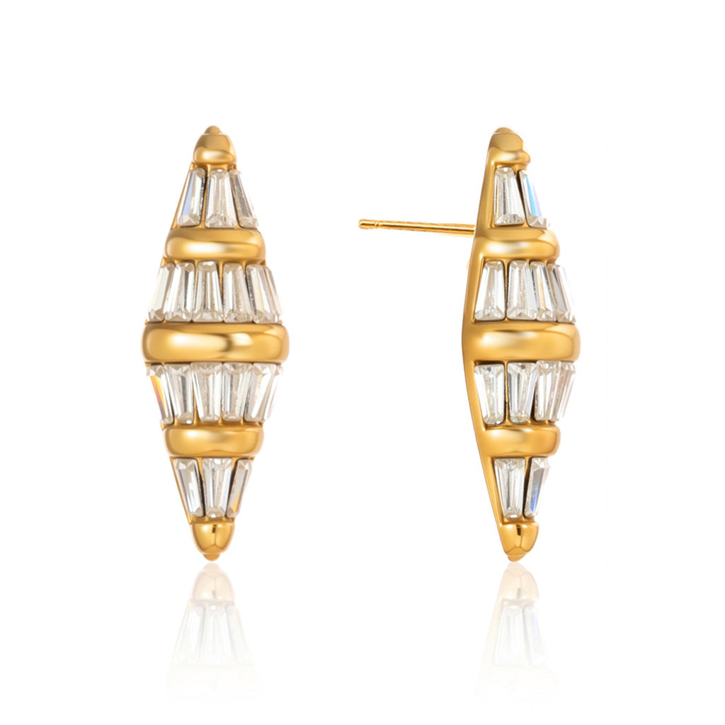 Gold tone banded stud earrings front and post view