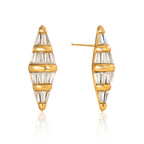Gold tone banded stud earrings front and post view