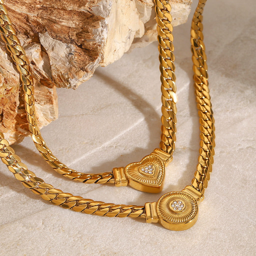Gold-Tone Clear Stone Heart Stainless Steel Necklace Collection — detail view
