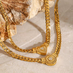 Gold-Tone Clear Stone Heart Stainless Steel Necklace Collection — detail view