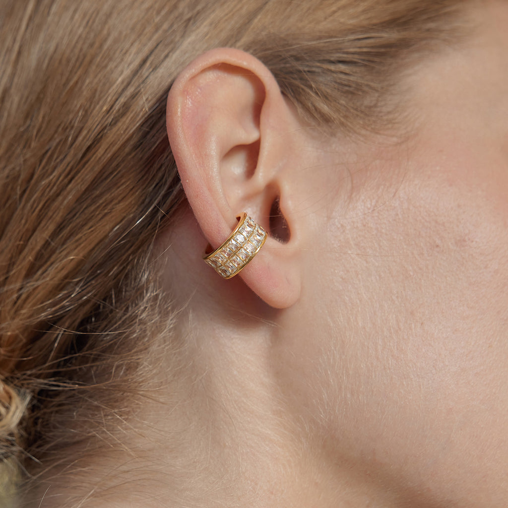 Double-row clear-stone cuff worn around the ear