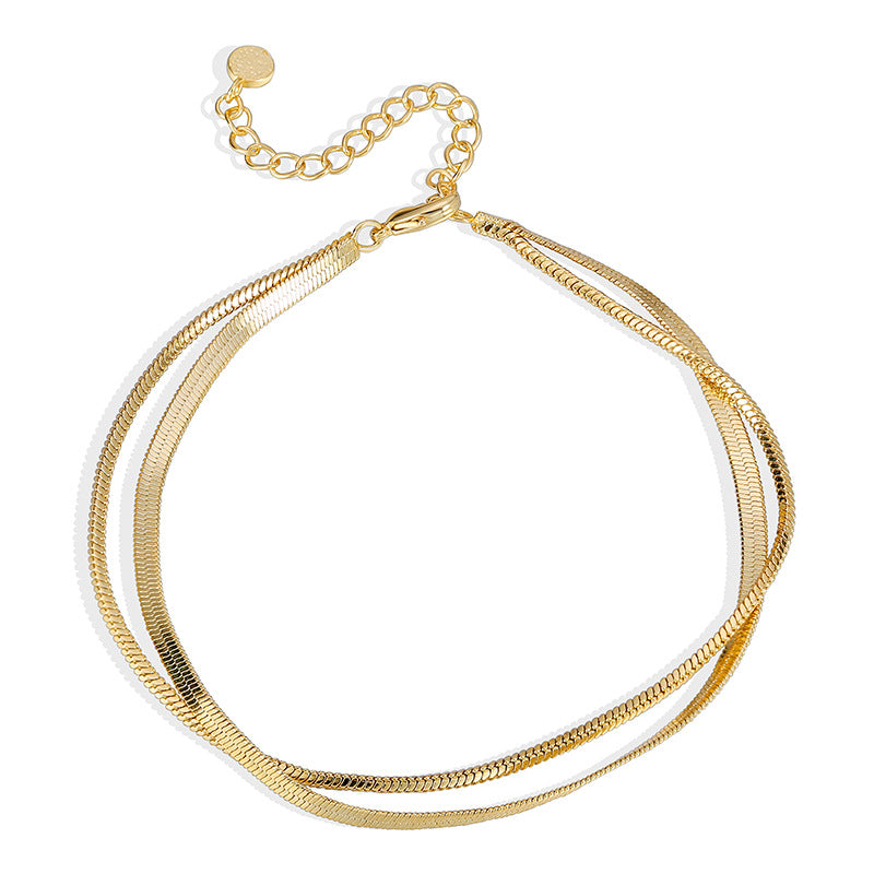 front product view of layered gold plated snake chain anklet